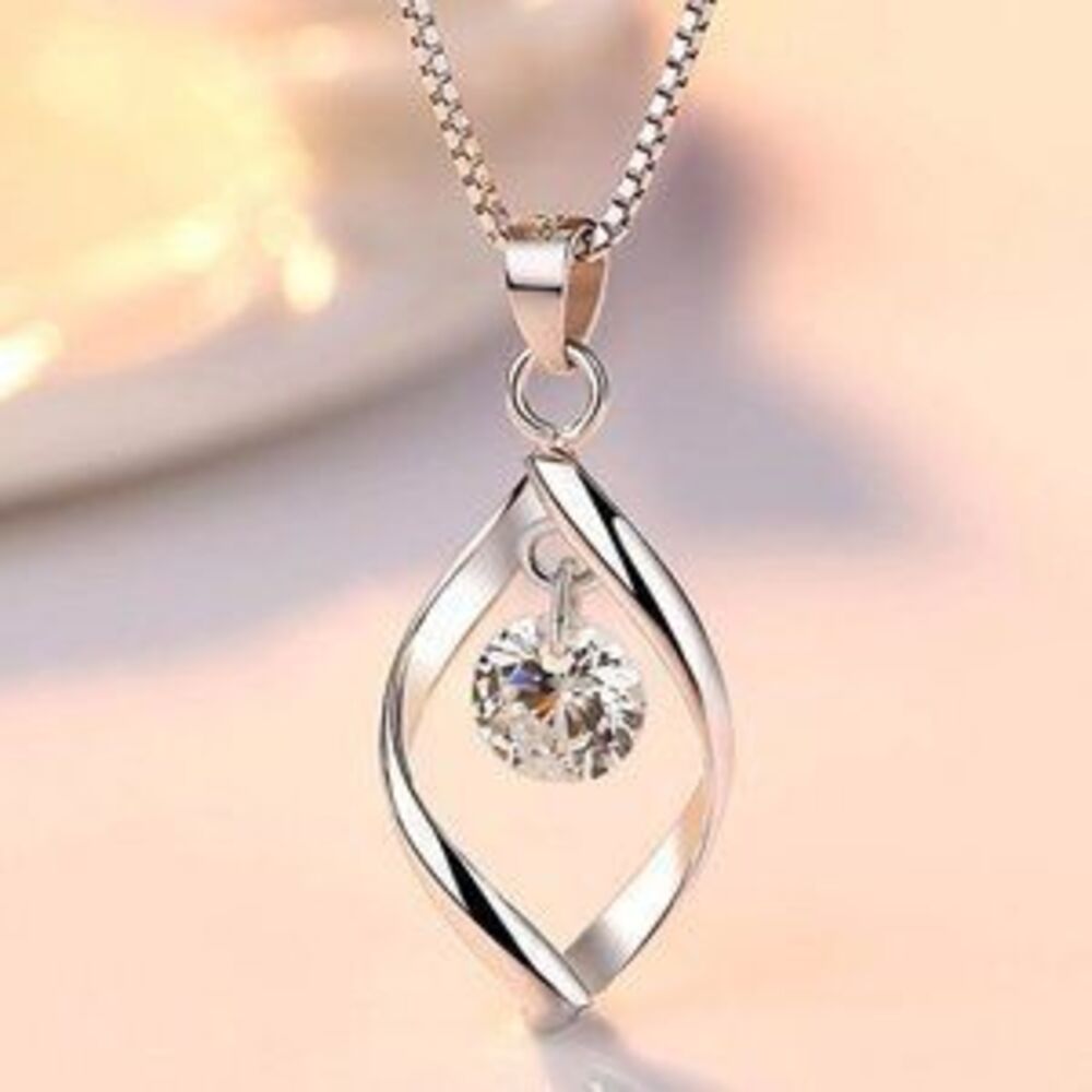 *925 Sterling Silver Diamond Waterdrop Necklace C6